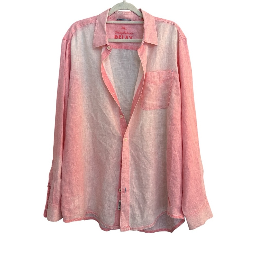Tommy Bahama Relax pink linen shirt size L EUC C0027